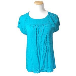 ANTHROPOLOGIE MAEVE Ruched Pleated Short Cap Sleeve Boho style Blouse Size 2